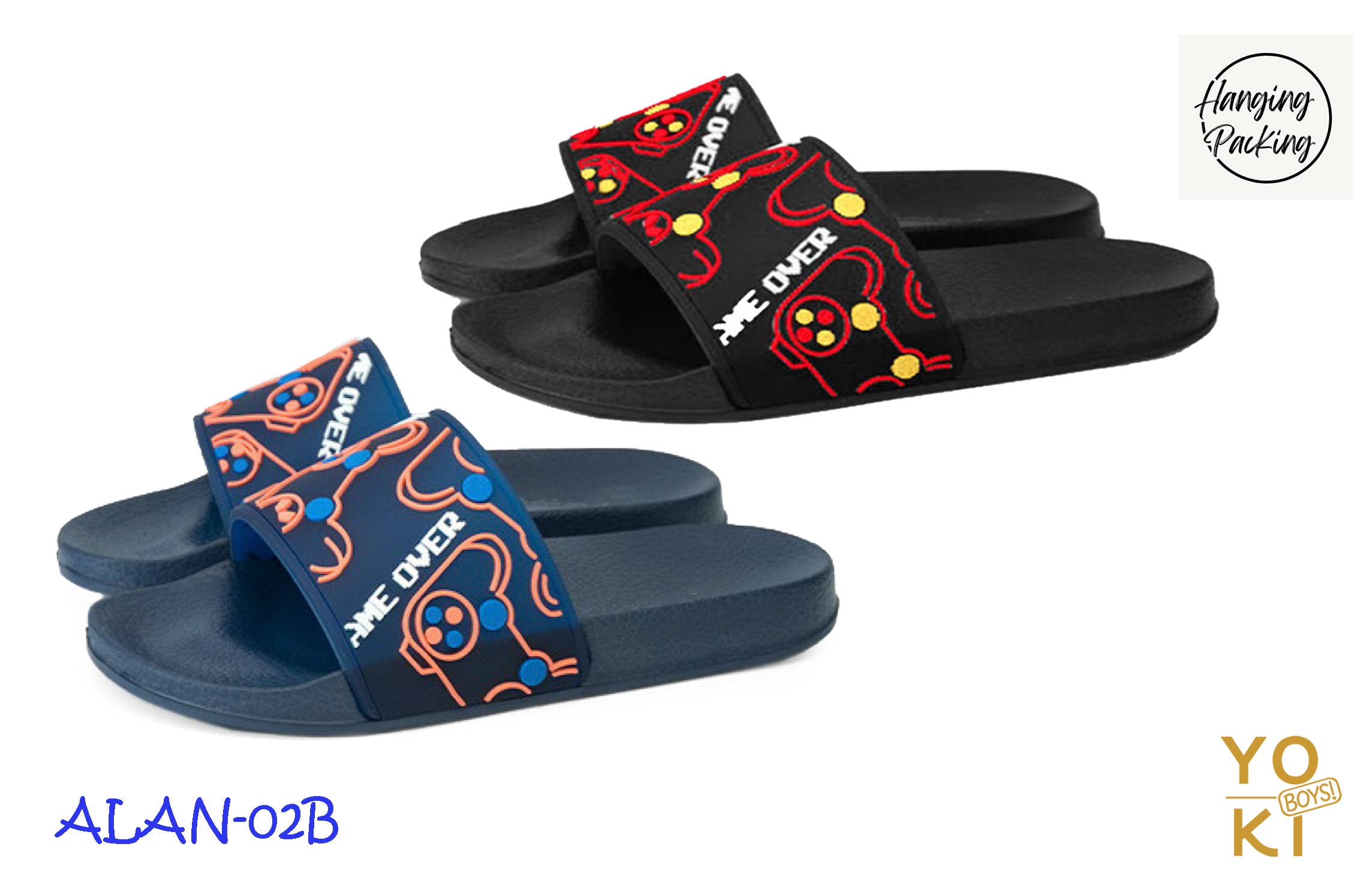 Yoki Girls - Wholesale Sandals - Kids - YOKI Boys Open Toe GAME OVER Gaming Print Slip On Pool Slide0