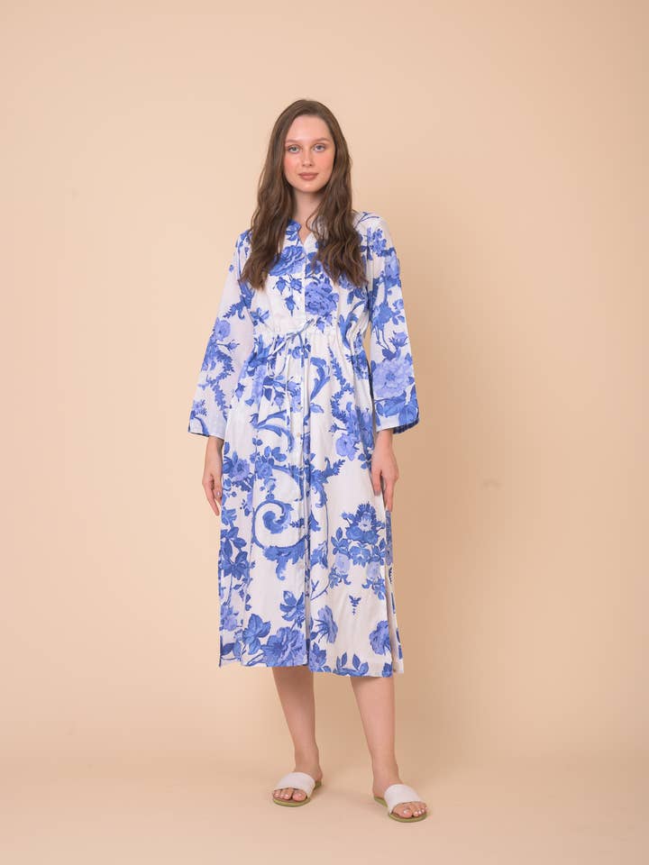Clara Dress Peony Blue AN842F for wholesale by Handprint Dream Apparel