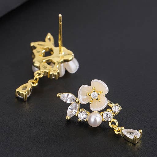 Mother Of Pearl Flower Drop Earrings in 925 Sterling Silver for wholesale by Perimade & Co. LLC