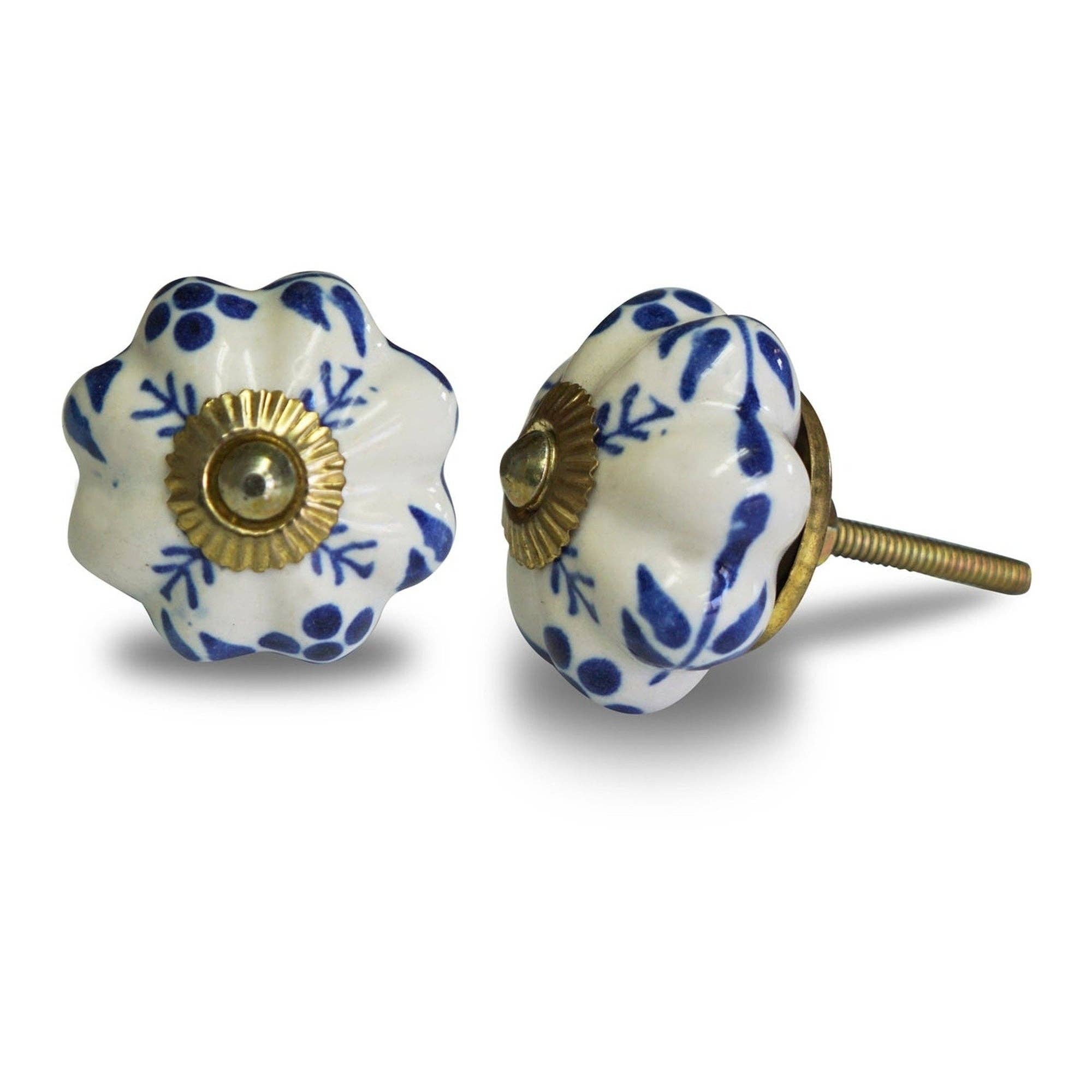 NACH – Engroshandel Knap/træk – NACH græskarformet keramisk knap med bladmotiv0