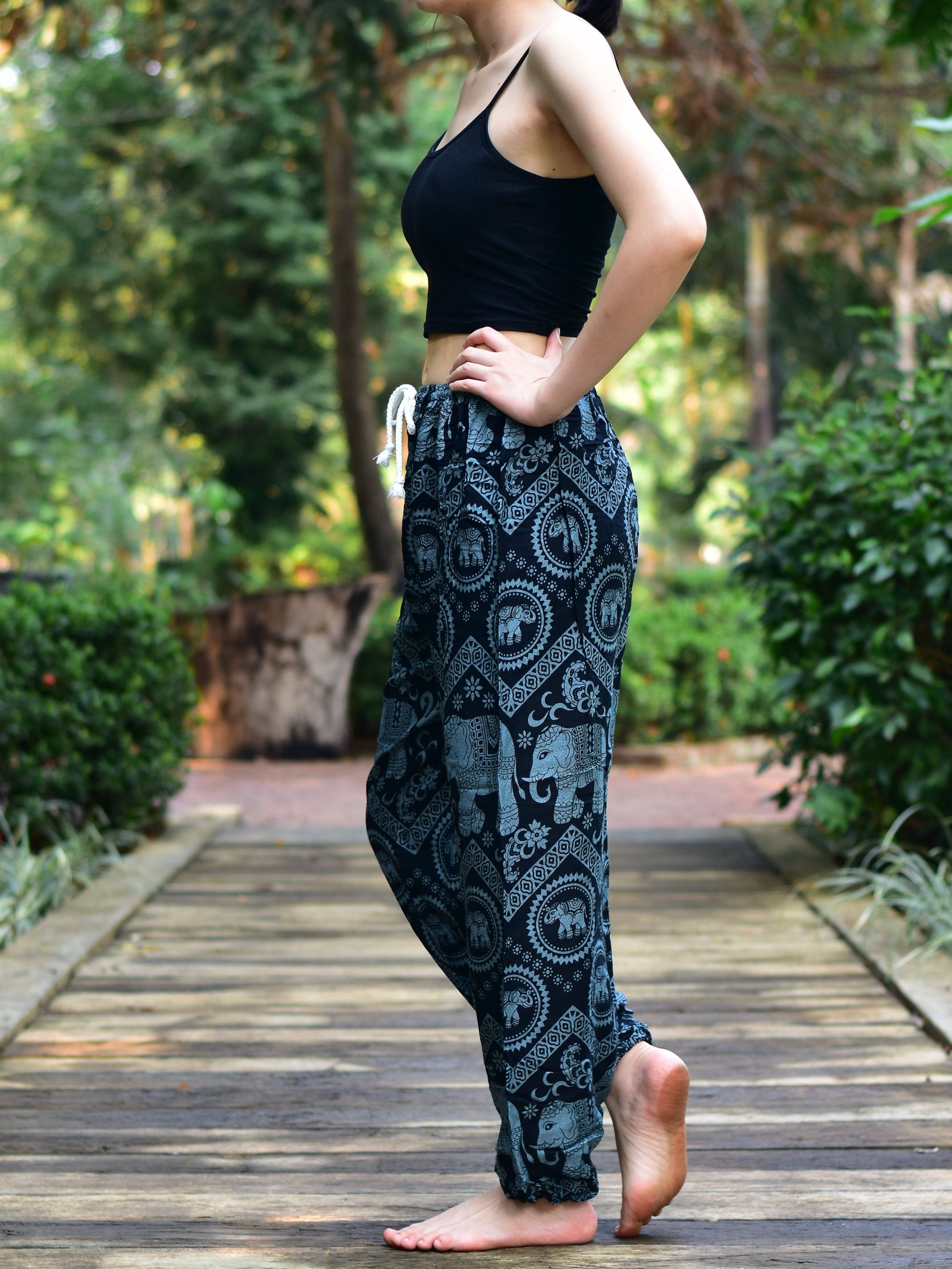 Black Elephant Tusker Harem Pants Tie Waist S-LXL for wholesale on Faire2