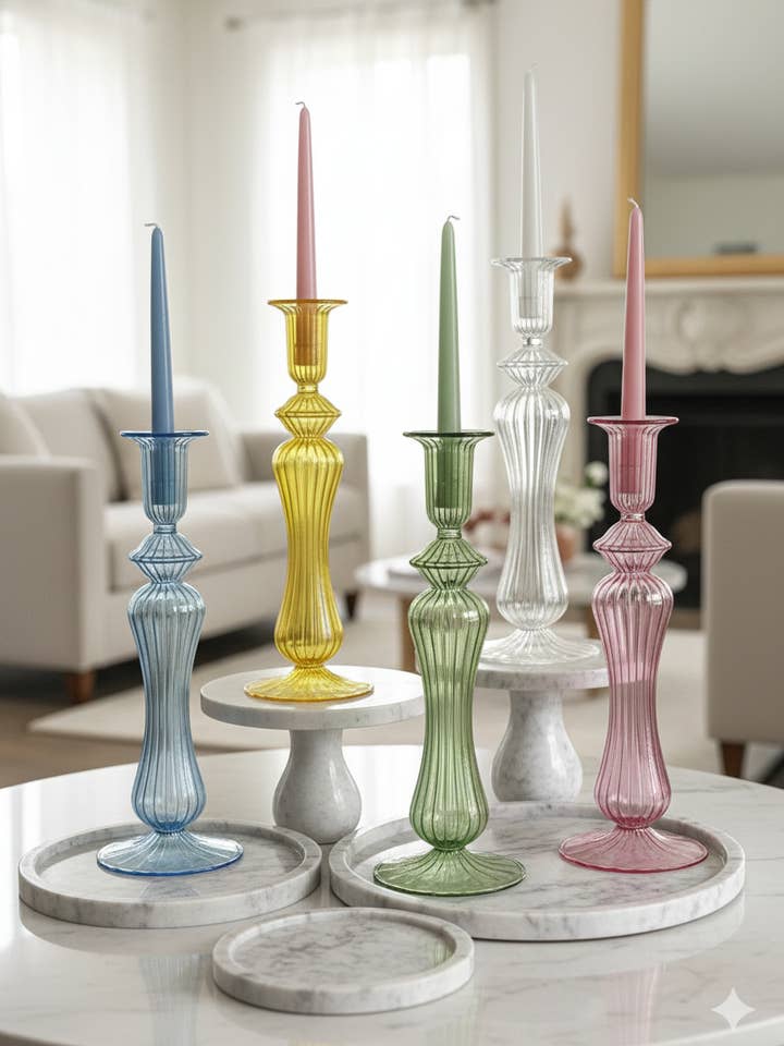 Handblown Sphere-Shaped Curved Swirl Glass Candlestick for wholesale by Arabazaar Gallery LLC