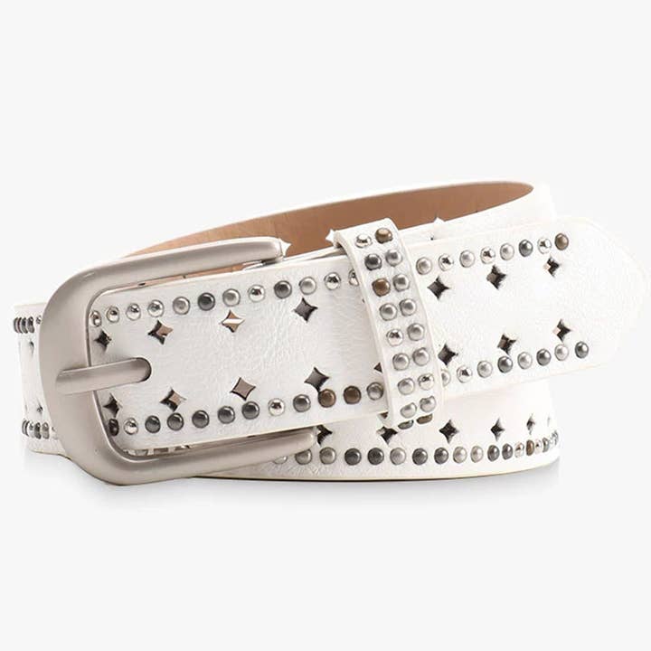 UNISHE - Wholesale Belt – Women's - Perforated Punk Double-Row Studded Leather Belt ZK36755