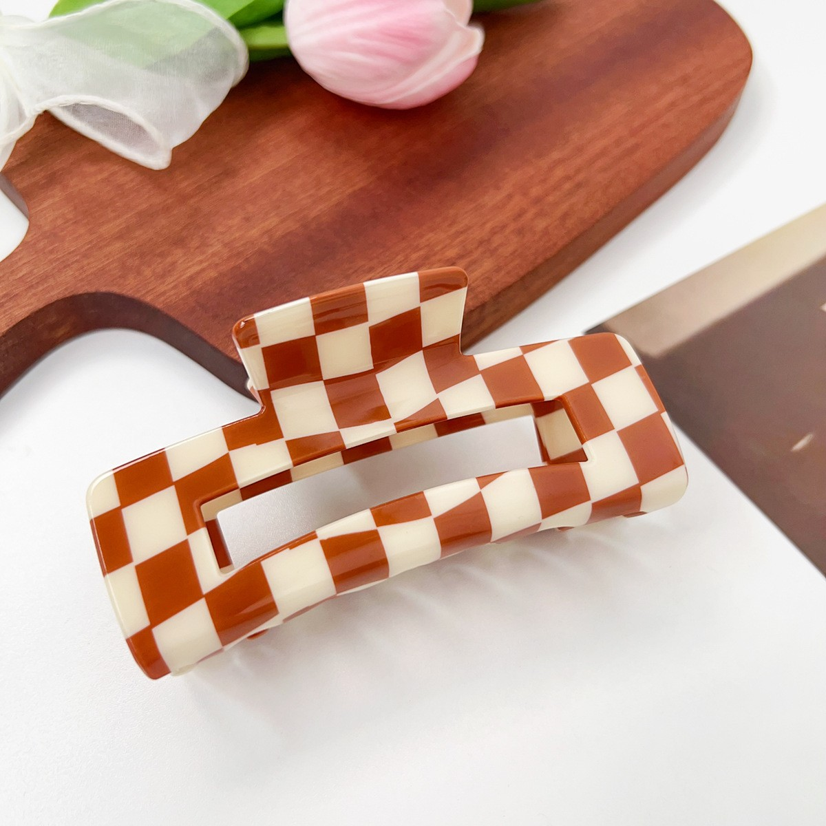 ACCITY - Wholesale Hair Clip - Women's - Checkerboard Hair Claw – Candy Color Acetate Look_CWMM1008442