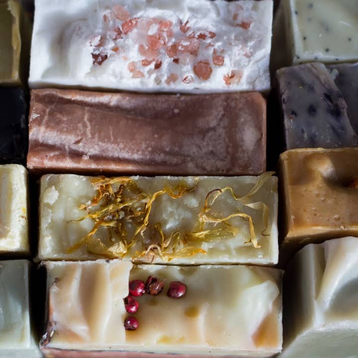Mixed Box of 50 Handmade Soaps - Large Bars (110g) for wholesale by Bean & Boy