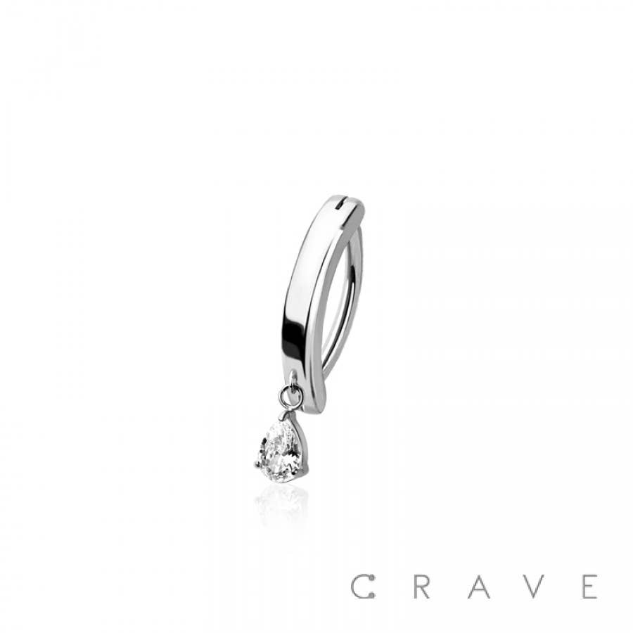 CRAVE - Wholesale Belly Ring - 316L SURGICAL STEEL TEARDROP CZ RAIL CLICKER BELLY RING3