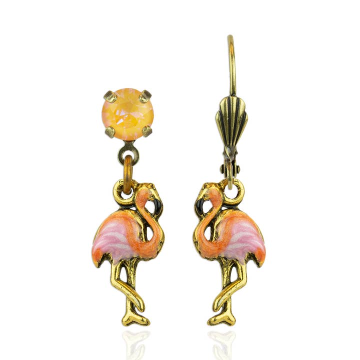 Boucles d'oreilles à breloques en cristal Creche Flamingo pour la vente par Anne Koplik Designs, Inc.