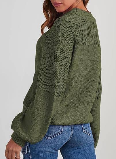 Lily Clothing - Wholesale Knit Sweater - Women's - Loose solid color flat-neck knitted sweater1