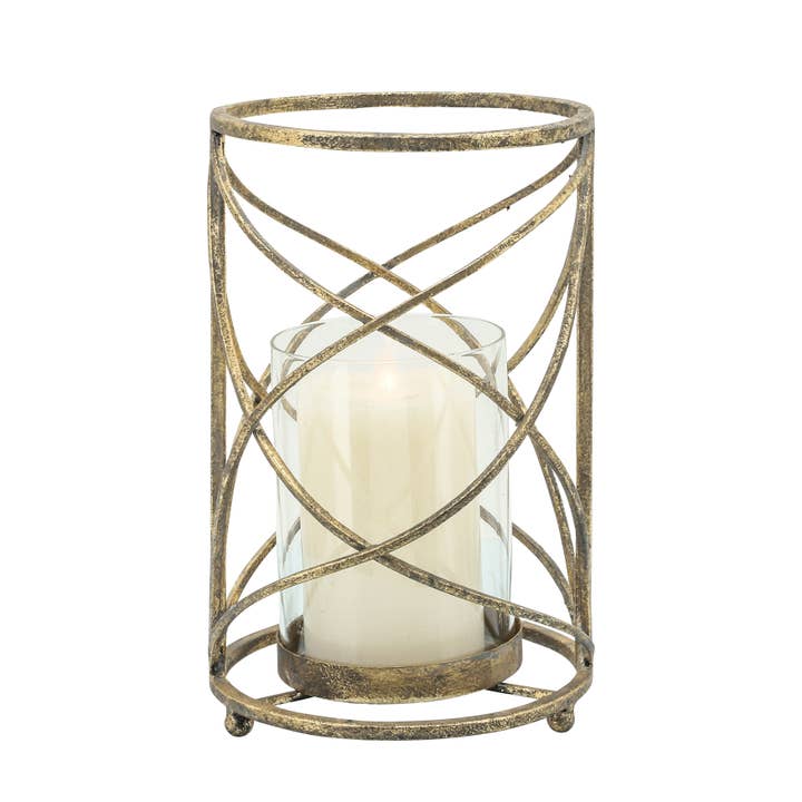 Sagebrook Home – wholesale Candle holder – Gold 10 in. Metal Cylinder Hurricane Candle Holder