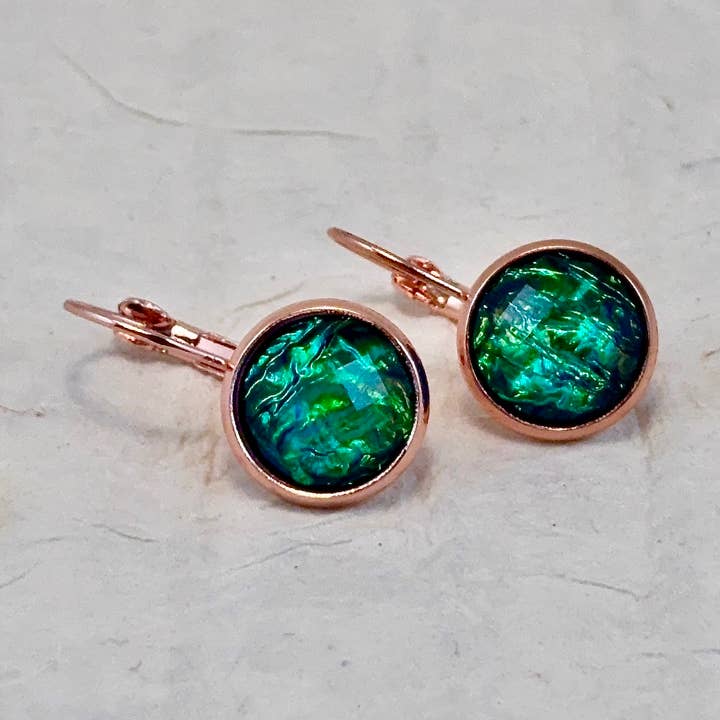 Lever-back Cabochon Earrings - Medusa Iridescent for wholesale by A New Day, A New Dawn NYC, LLC.