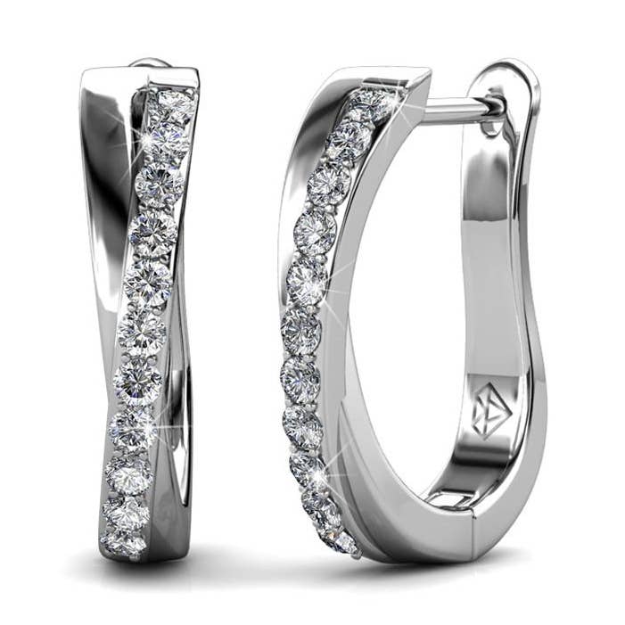 Amaya 18K White Gold Hoop Earrings with Swarovski Crystals for wholesale by Cate & Chloe Jewelry