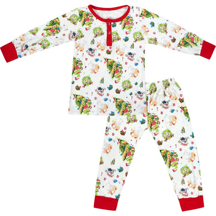 Conjunto de pijama navideño unisex inspirado en Grinch para bebé para venta al por mayor de Angeline Kids