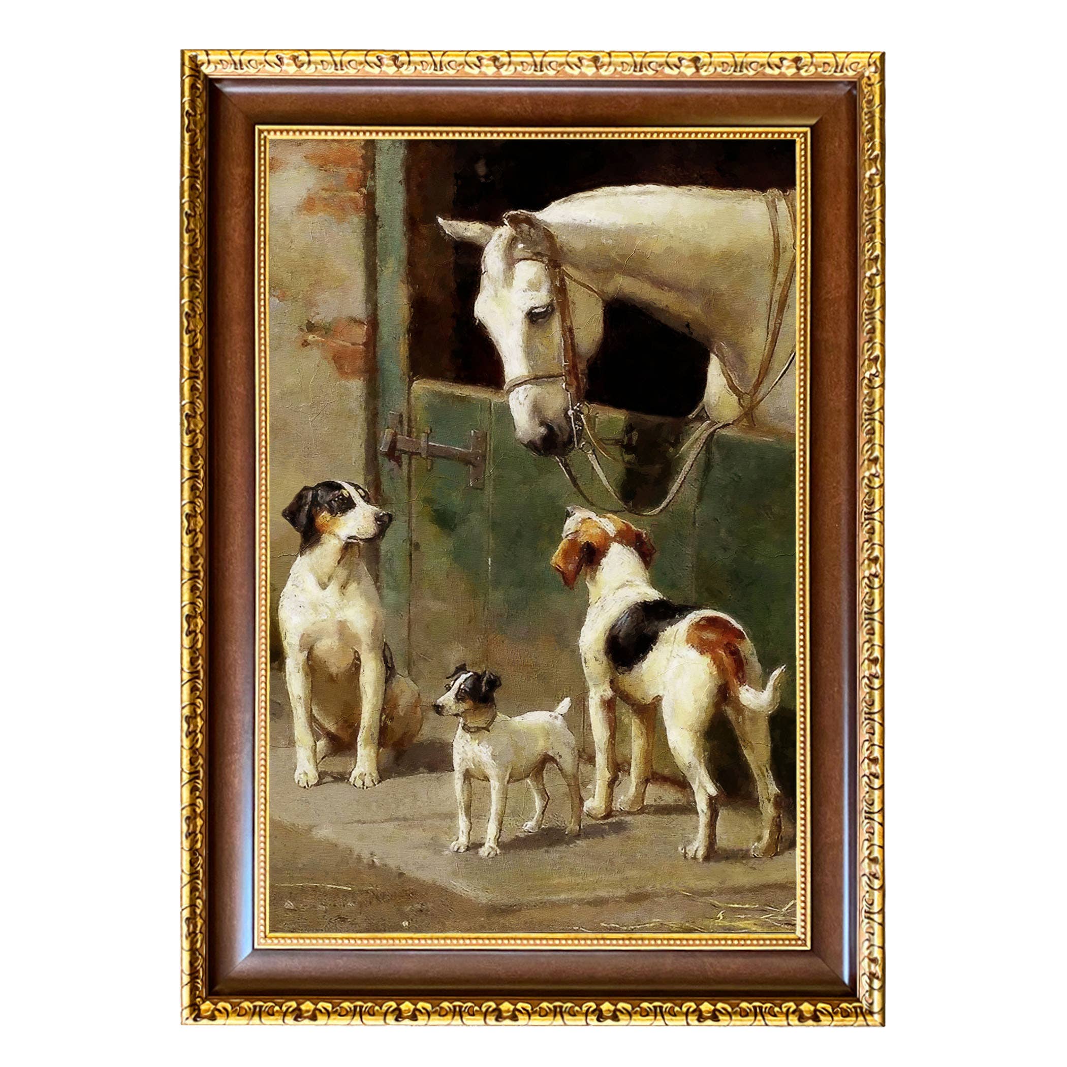 Madison Bay Co. - Historical Home Decor Reproductions - Wholesale Art Print - Dog and Horse at Stable Vintage Painting Print on Canvas111