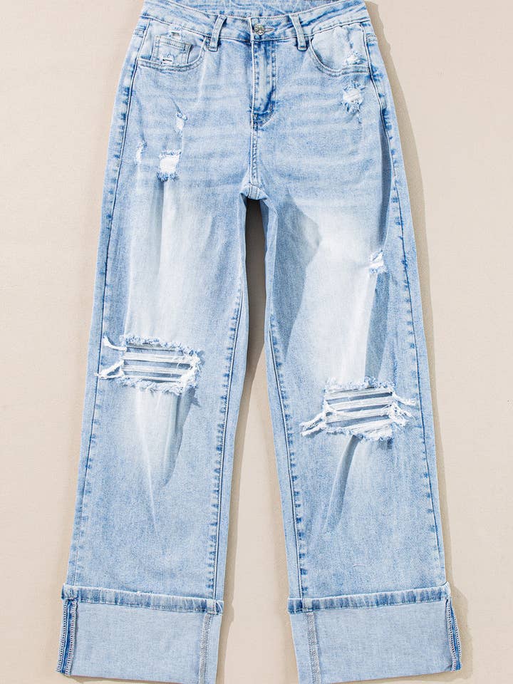 Saige Wash Distressed Straight Jeans for wholesale by Threaded Pear