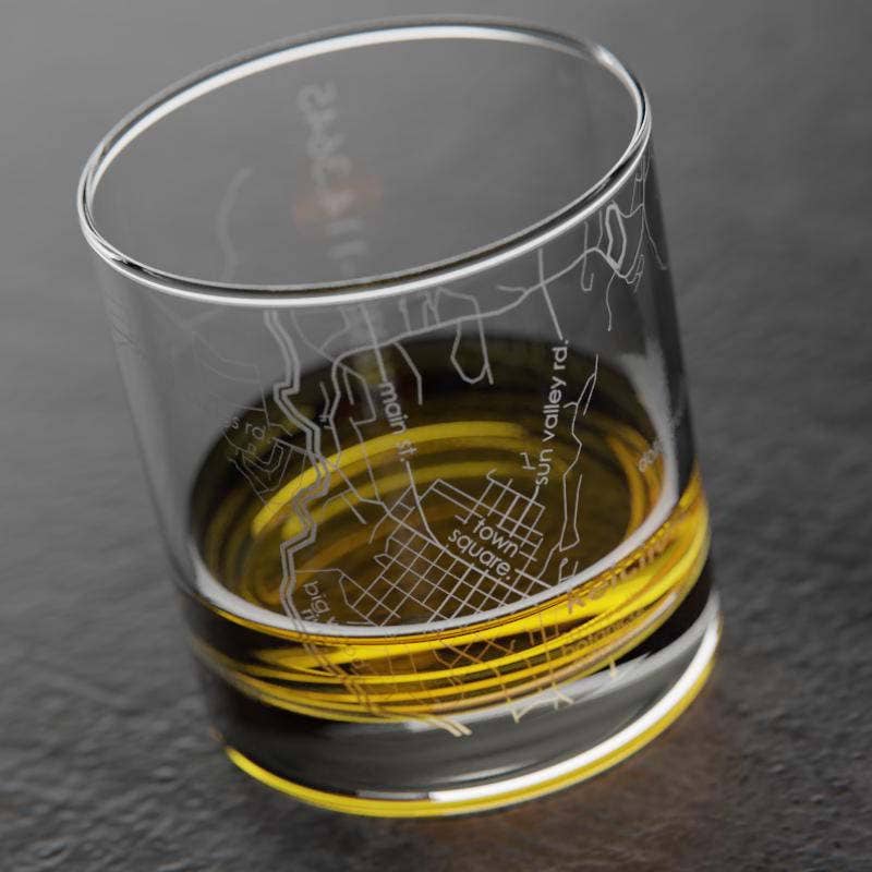 Well Told - Wholesale Drinking Glass/Cup - Ketchum, ID City Map - Etched Whiskey Rocks Glass2