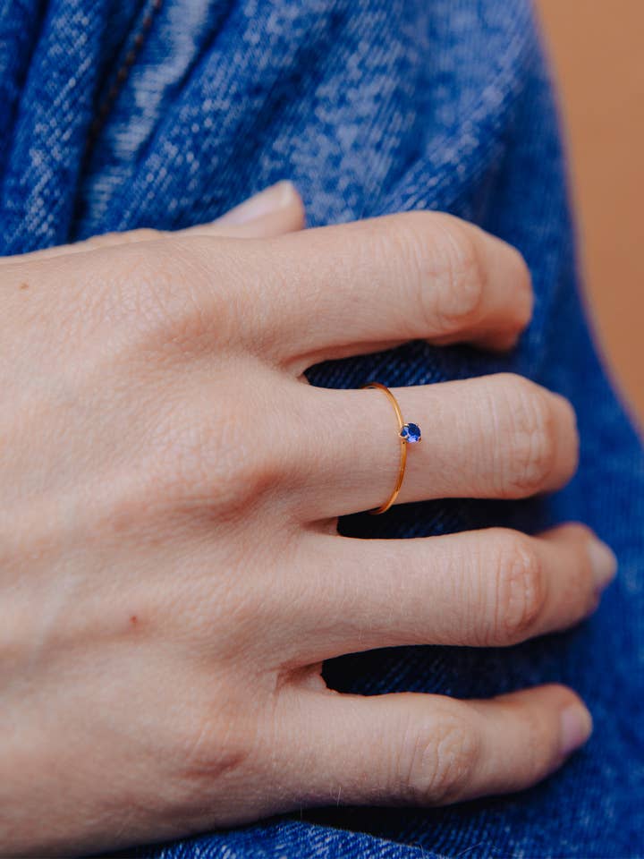 Gold Dainty Blue Gemstone Ring, Waterproof for wholesale by Nordic Muse