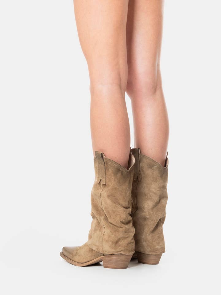 METISSE – Engroshandel Støvler - Dame – Taupe ruskind Texan-støvler DX5675