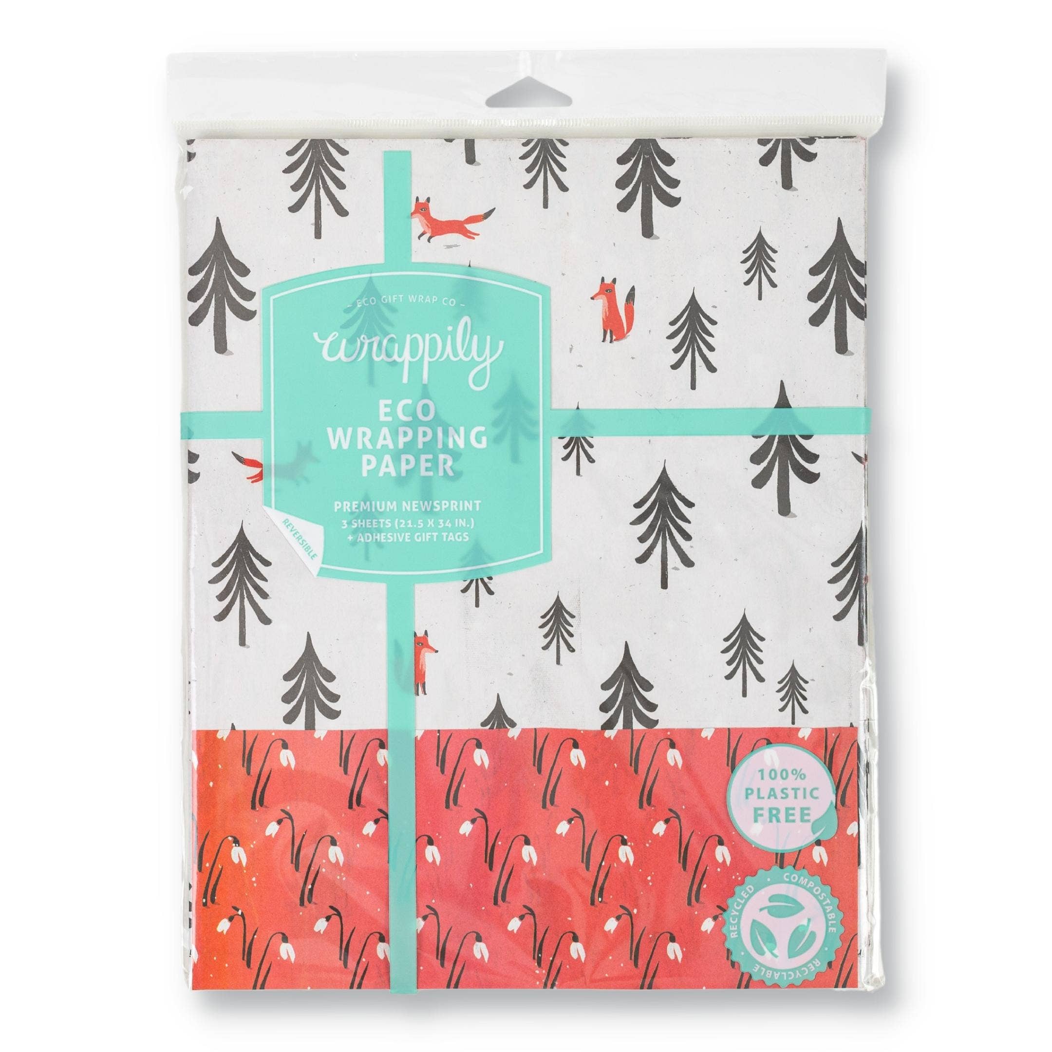 Wrappily Eco Gift Wrap Co. – Großhandel Geschenkpapier in Bögen – Fox Forest • beidseitiges, umweltfreundliches Geschenkpapier • Feiertagsmotive1