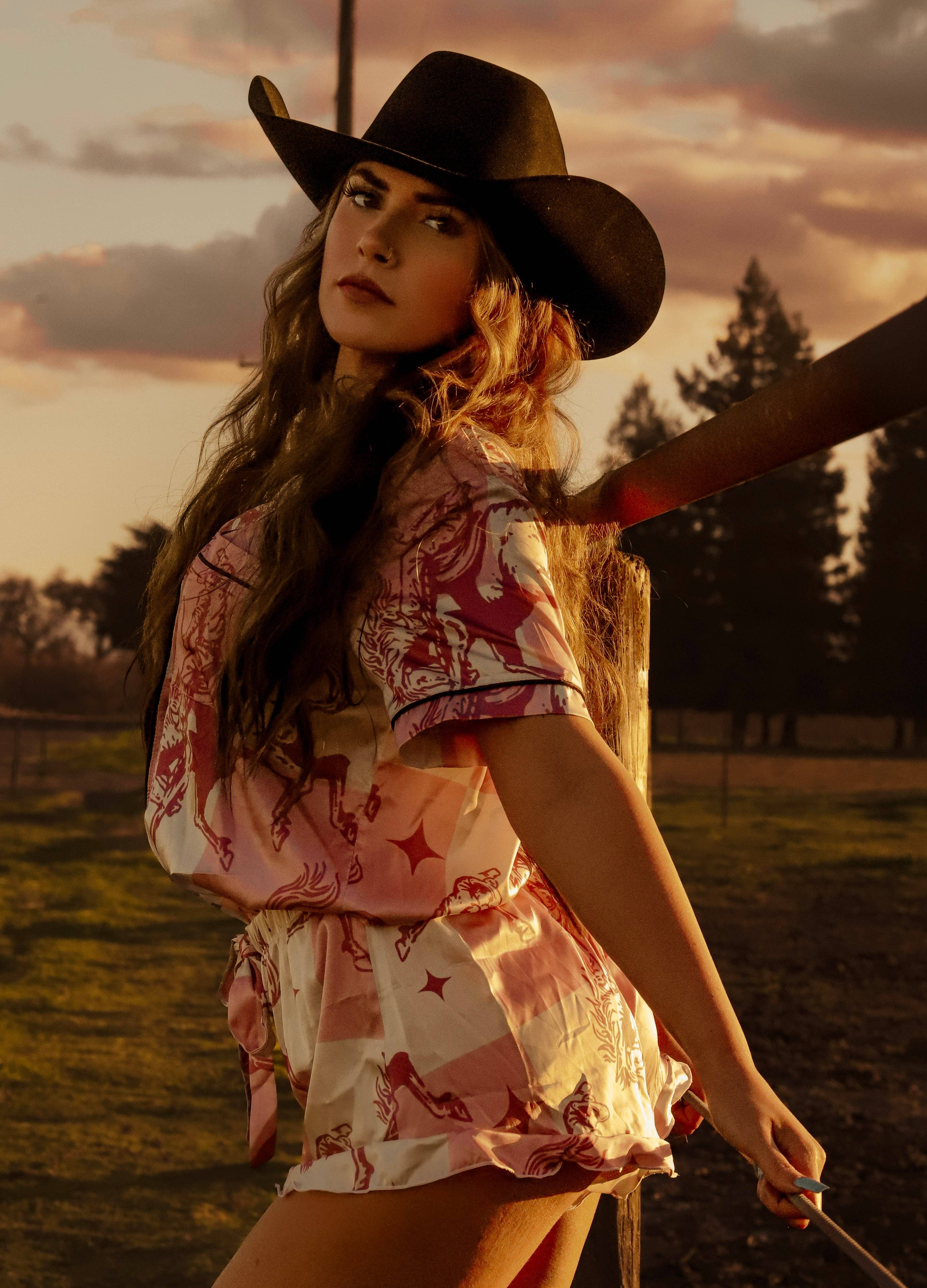 Southern Essentials by Ashley LLC - Wholesale Sleepwear Set - Women's - Pink Checkered Bronc Rider Silky Short Pajama Set7