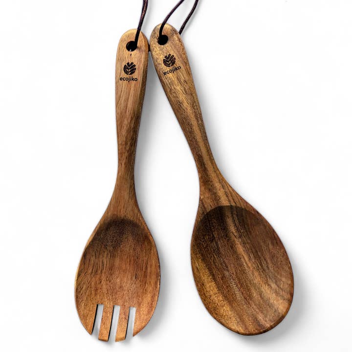 Sustainable Acacia Salad Servers, Wooden Food Servers for wholesale by ecojiko