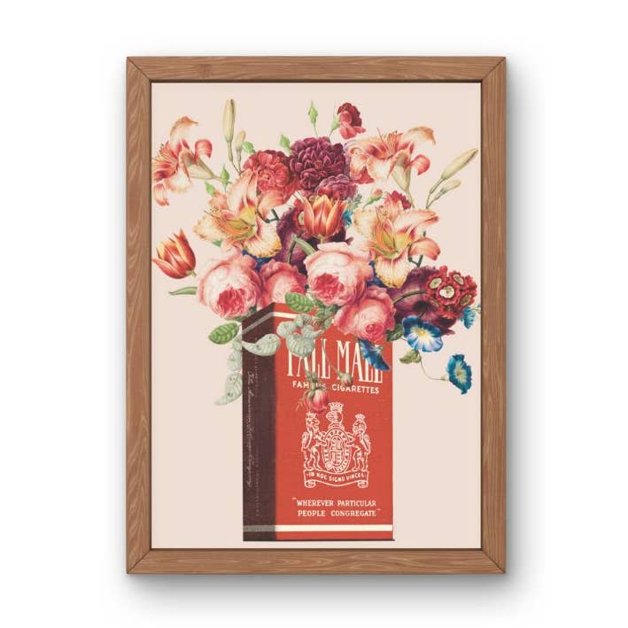 Impression artistique vintage sur collage de cigarettes, décoration murale florale pour la vente par Lady Kady Art