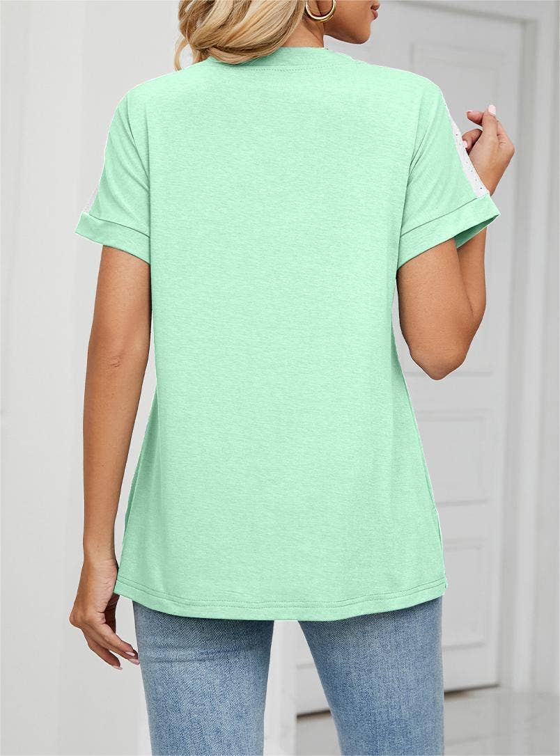 Rosa Clothing - Wholesale T-Shirt - Women's - Stylish contrast color loose short-sleeved t-shirt top4