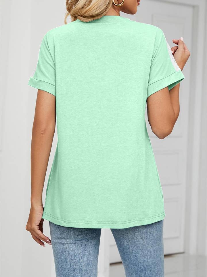 Rosa Clothing - Wholesale T-Shirt - Women's - Stylish contrast color loose short-sleeved t-shirt top4