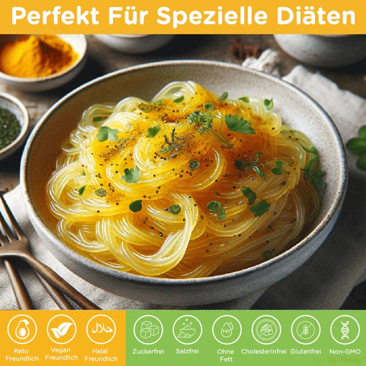 Missathome GmbH - Wholesale Pasta - Elf-Family Shirataki Nudeln mit Kurkuma| Low Carb/Keto/Instant Konjak Nudeln/ Gesunde Rezepte für 1 Woche