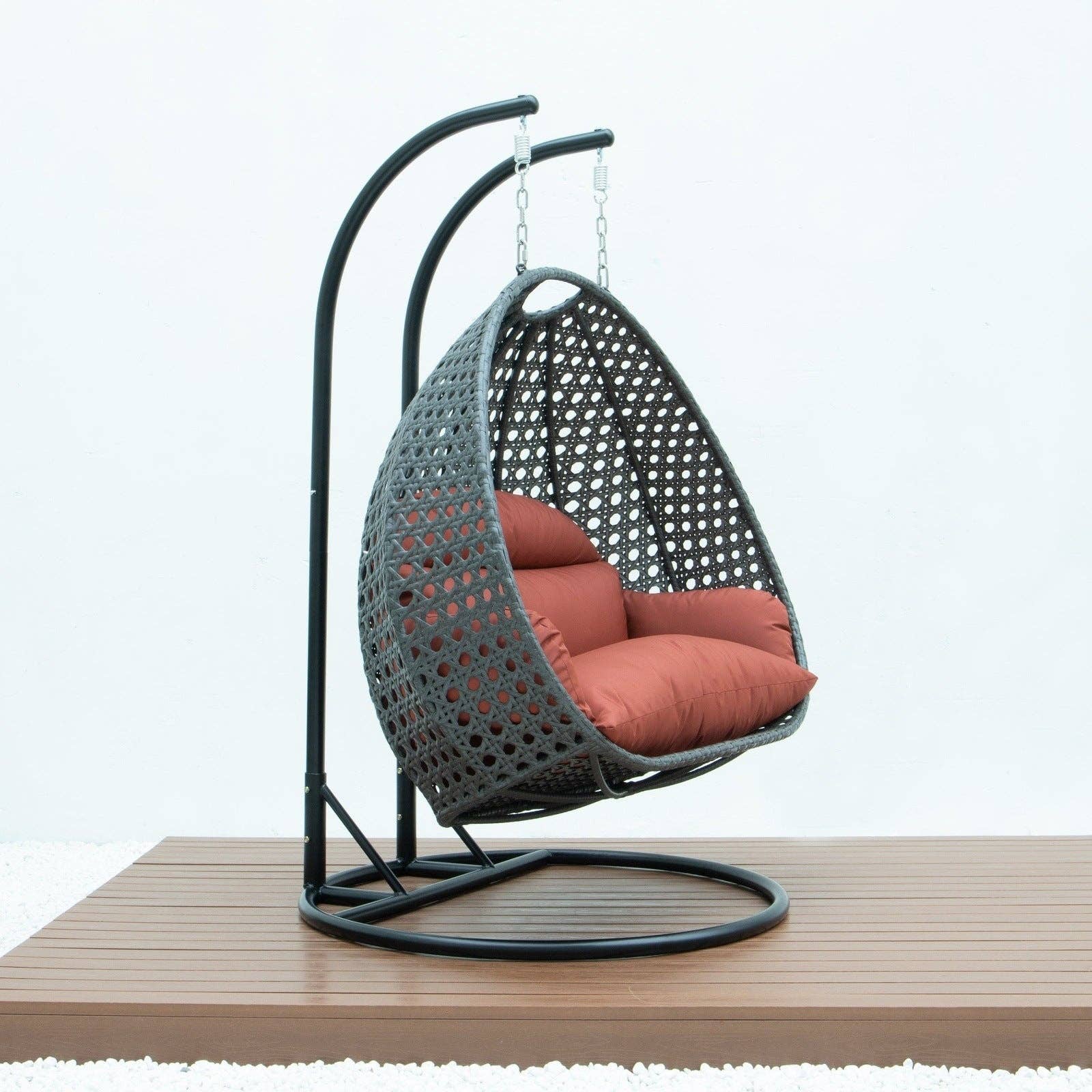 LeisureMod - Wholesale Egg Chair - Modern Charcoal Wicker Hanging Double Seater Egg Swing Chair66