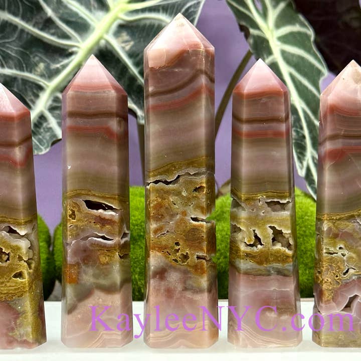 KayleeNYC - Wholesale Spiritual Stone/Crystal - 4-5 PCs large Natural Pink Onyx Banded Agate Obelisk Tower