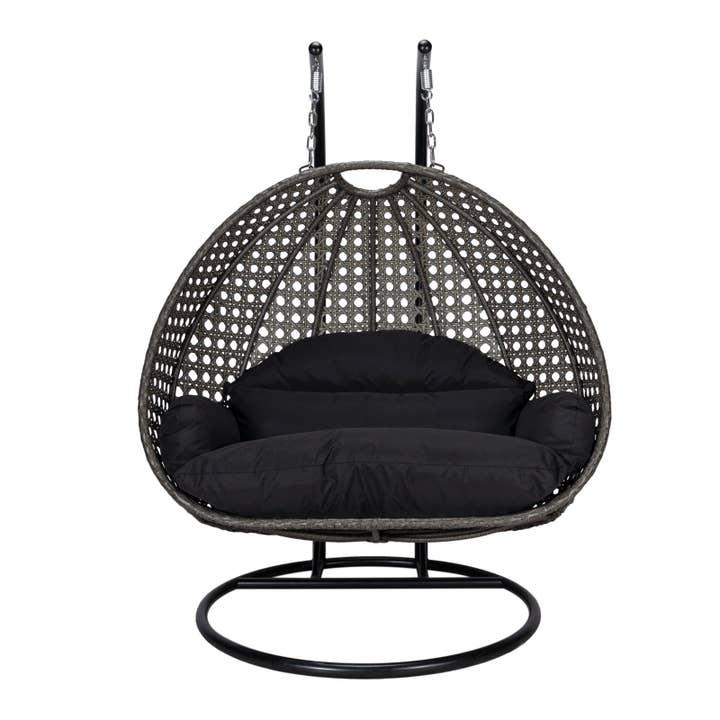 LeisureMod - Wholesale Egg Chair - Modern Charcoal Wicker Hanging Double Seater Egg Swing Chair23