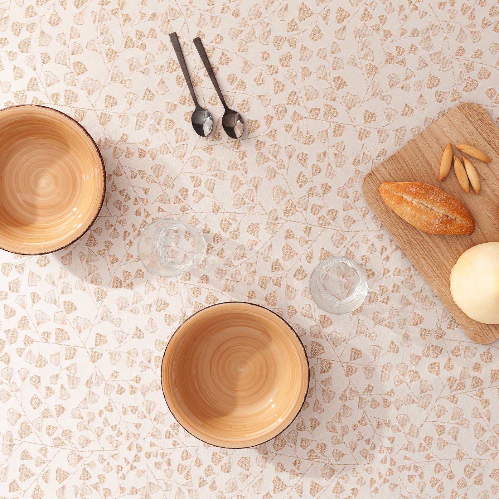 Beige LUMIN floral jacquard waterproof tablecloth for wholesale on Faire4