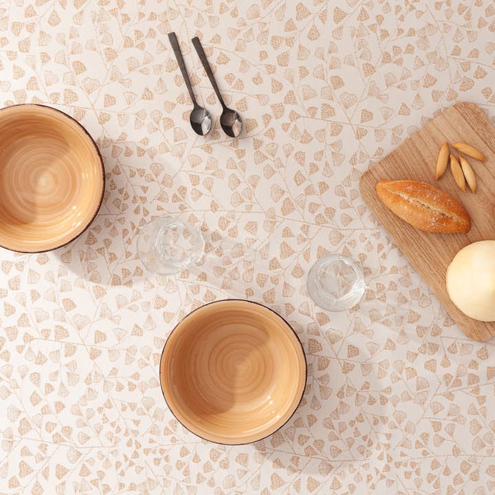 Beige LUMIN floral jacquard waterproof tablecloth for wholesale on Faire4