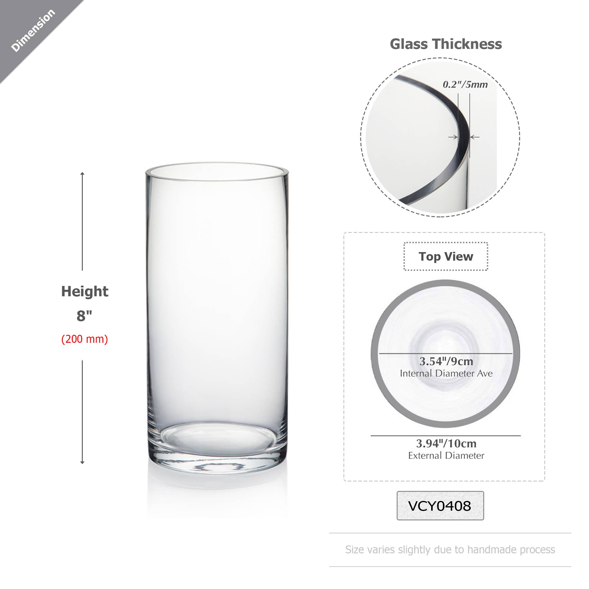 WGV International - Wholesale Vase - WGV Clear Cylinder Glass Vase - 4" x 8"H1