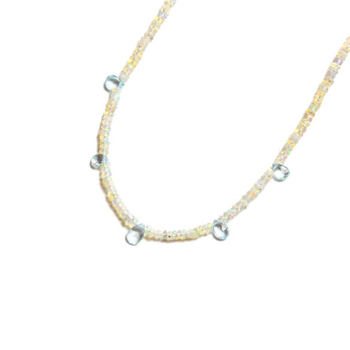 Julia Szendrei Jewelry - Wholesale Beaded/Pearl Necklace - Opal and Aquamarine Beaded Gemstone Necklace-Felicity