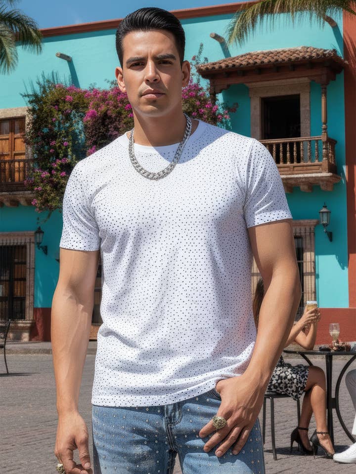 Men's Sparkle Rhinestone Crew-neck T-shirt 5STR03 for wholesale by BARABAS