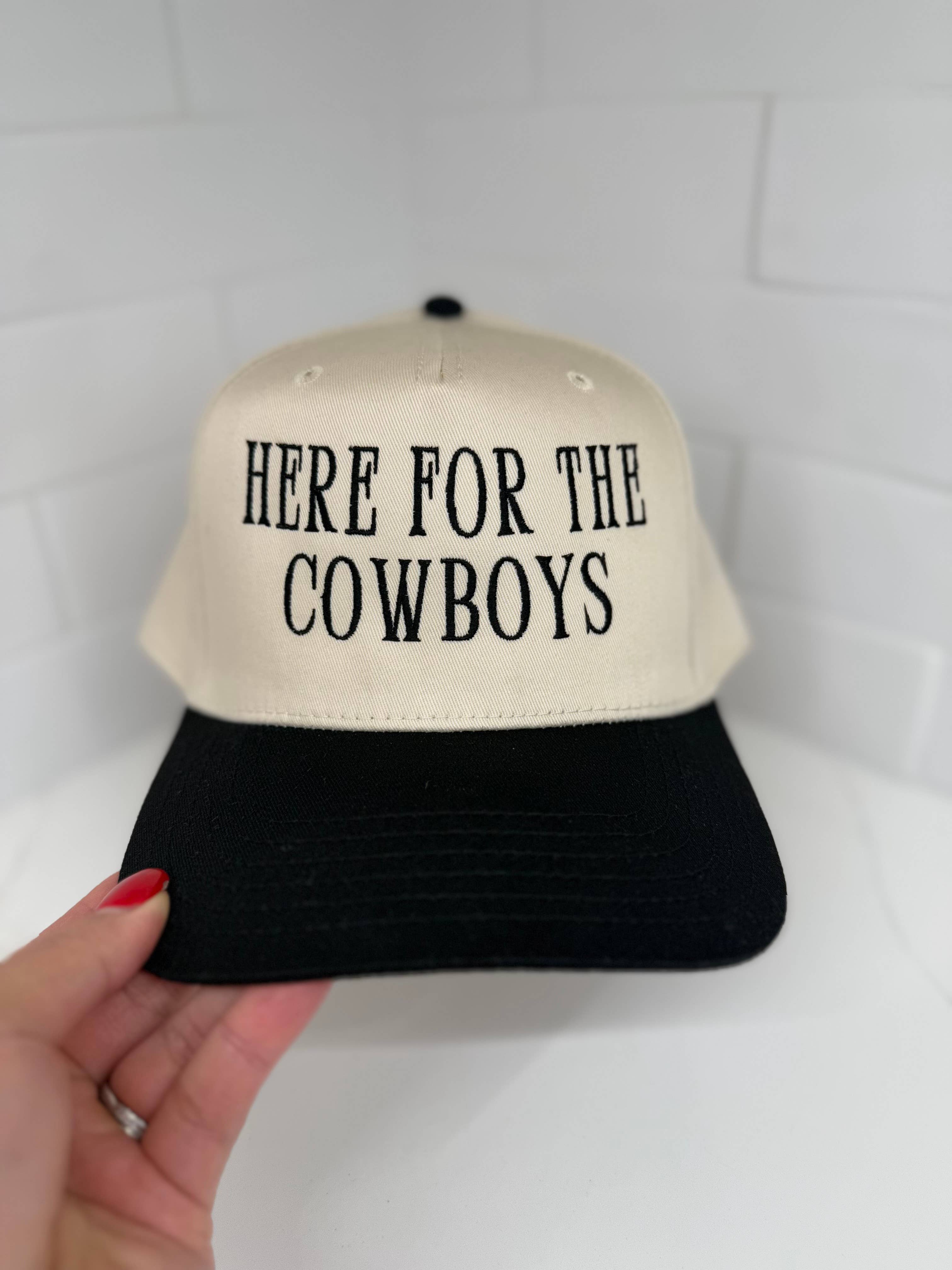 EMBROIDERY BABE DESIGN CO - Wholesale Trucker Hat - Women's - Here For The Cowboys Embroidered Canvas Trucker Hat 1