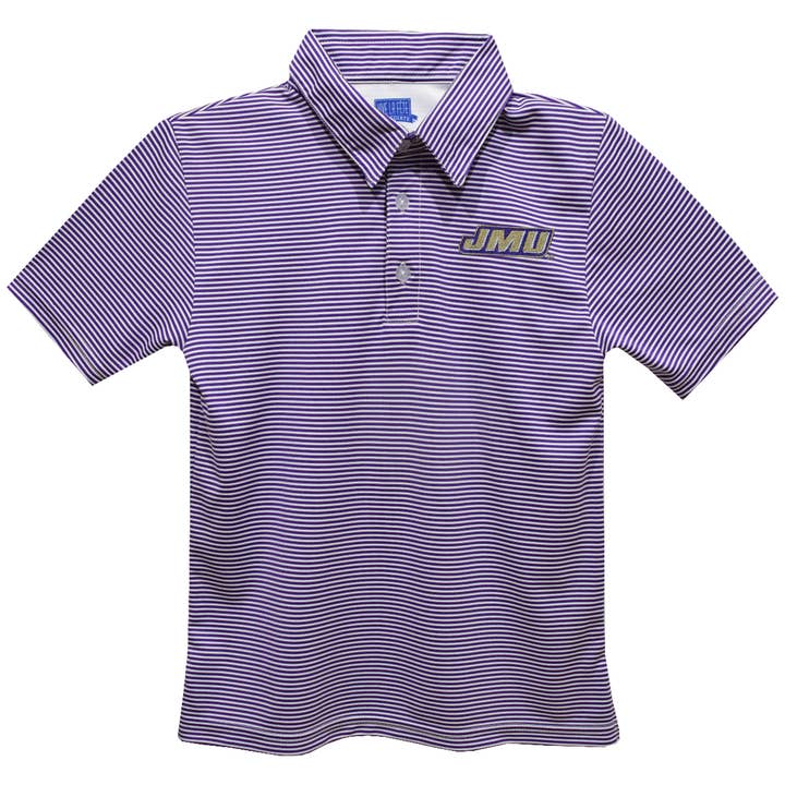 Vive La Fete - Wholesale T-Shirt - Kids - JMU Dukes Embroidered Purple Stripes Short Sleeve Polo