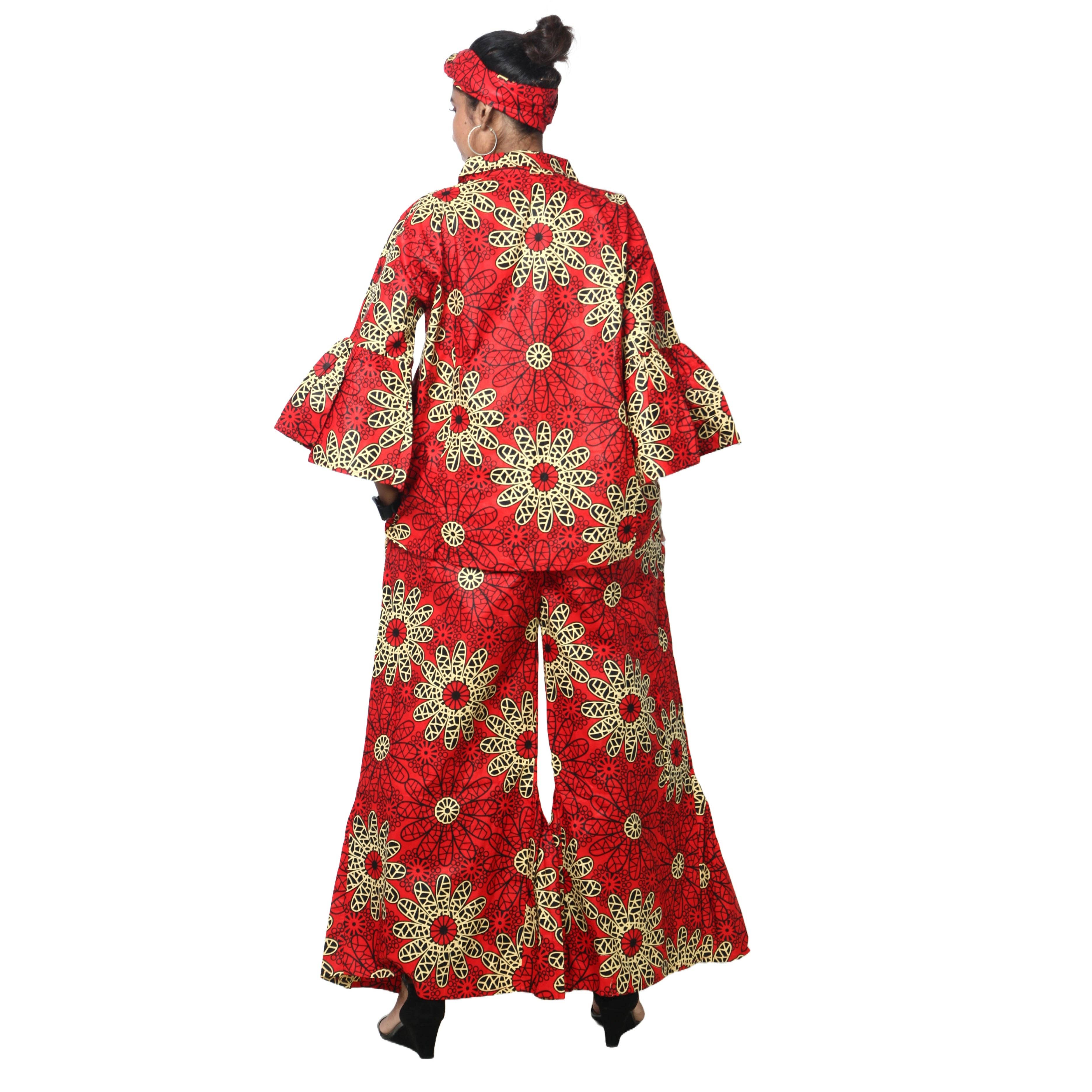 African Stars - Vente Ensemble haut et pantalon (PAS d'intérieur) - Femme - Ensemble Chemisier Femme et Pantalon Palazzo -- Imprimé FI-405023