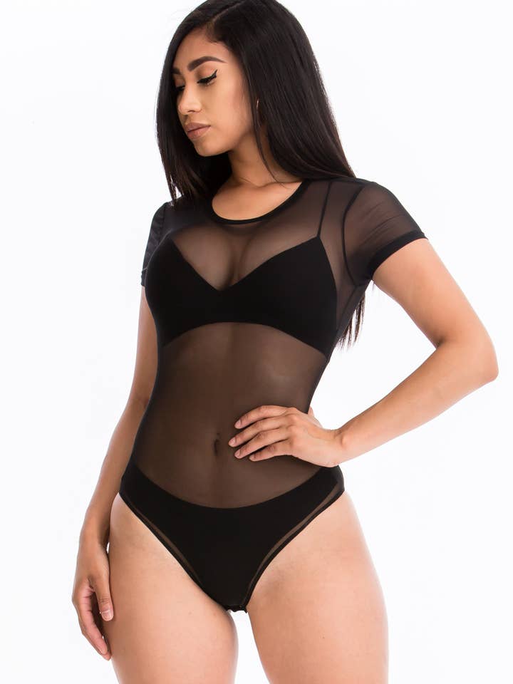 CAPELLA APPAREL - Wholesale Bodysuit - Women's - Mesh Sheer Solid Bodysuit0
