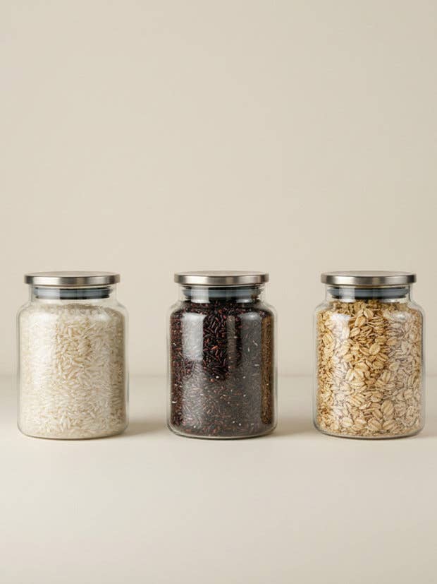 Set da 3 barattoli in vetro da 900 ml per conservazione alimenti con coperchi in metallo per la vendita all'ingrosso da parte di Aladdin