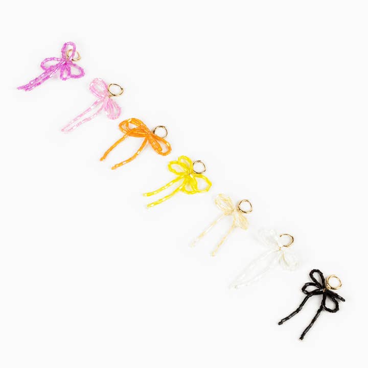 Sessori - Wholesale Huggie Earrings - Rectangle Beaded Bow Huggie Hoop Earrings