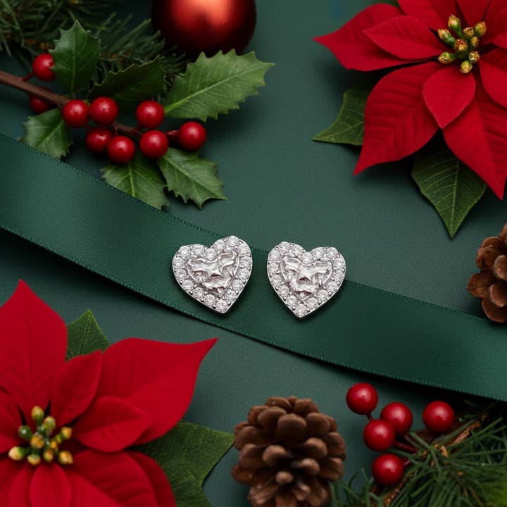 King of Bling's 1.00ct Moissanite White 925 Sterling Silver Women's Heart Shape Nugget Earrings for wholesale by KING OF BLINGS