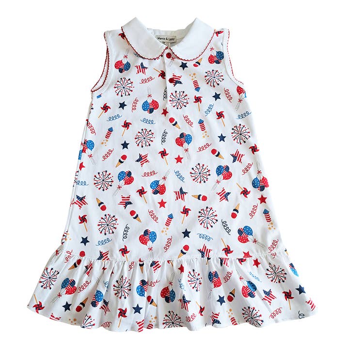 4th of July Print Girl's Dress Pima Cotton for wholesale by Marco and Lizzy