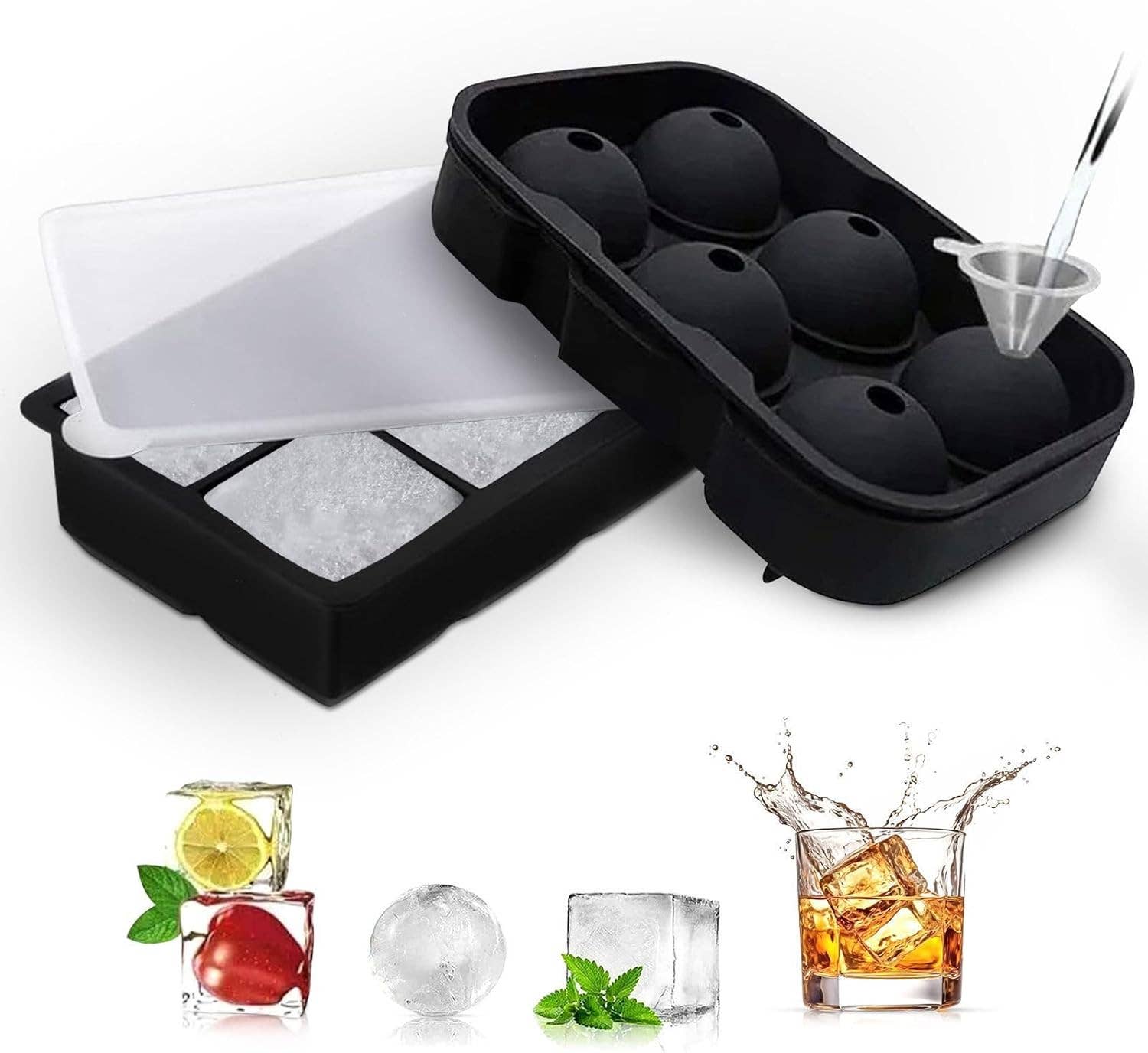 Vigor Path - Vendita all'ingrosso Vassoi/stampi per ghiaccio - Confezione da 2 stampi per cubetti di ghiaccio giganti a forma di sfera e quadrata1