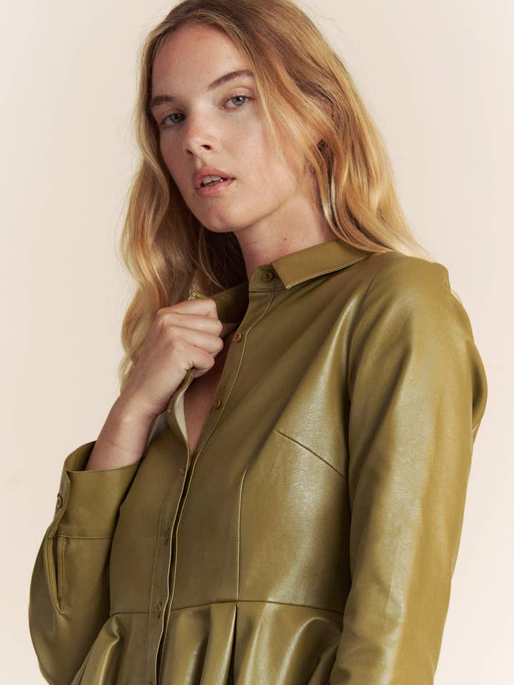 Hers & Mine - Wholesale Dress - Women's - PU BUTTON DOWN FLAIR MINI DRESS