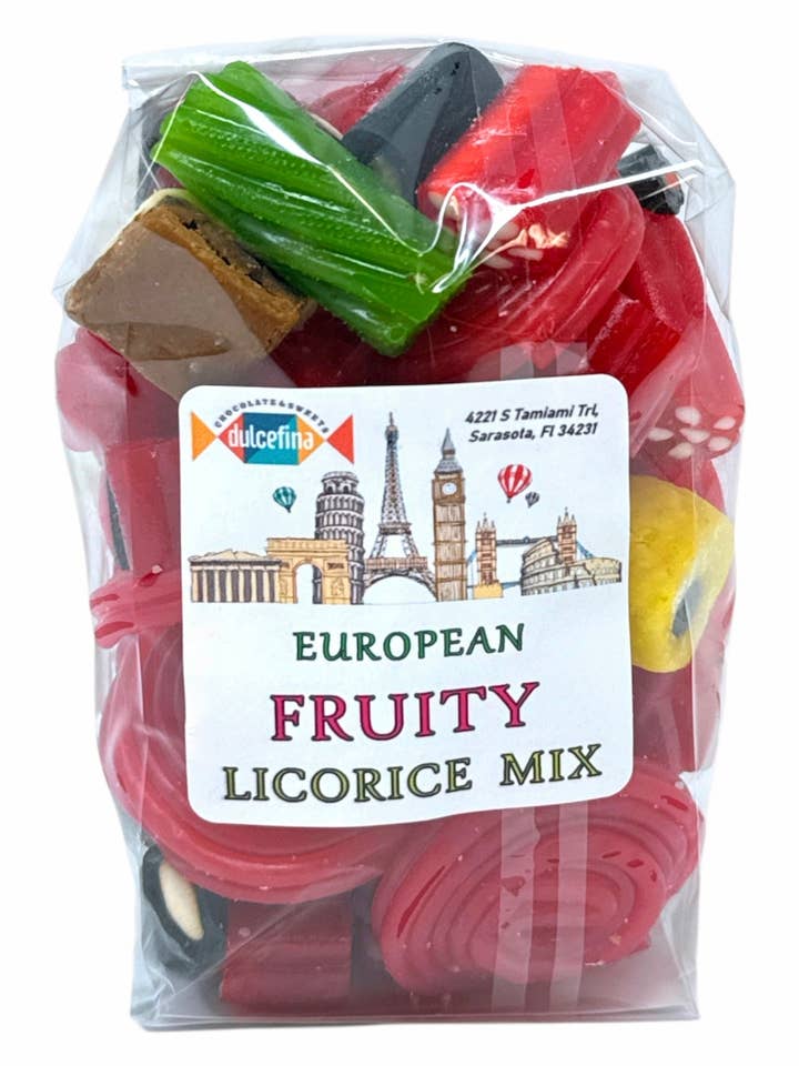 Mélange de réglisse fruitée européenne 10oz sachet pour la vente par Dulcefina Chocolate and Sweets