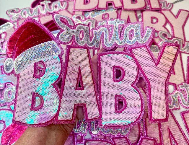 sequinandstiches - Wholesale Patch - Sequin Santa Baby, 11 inch patch, Christmas Patch, Iron On Patch, Holiday Patch, DIY Patch, Sweatshirt Patch. Pink Patch3