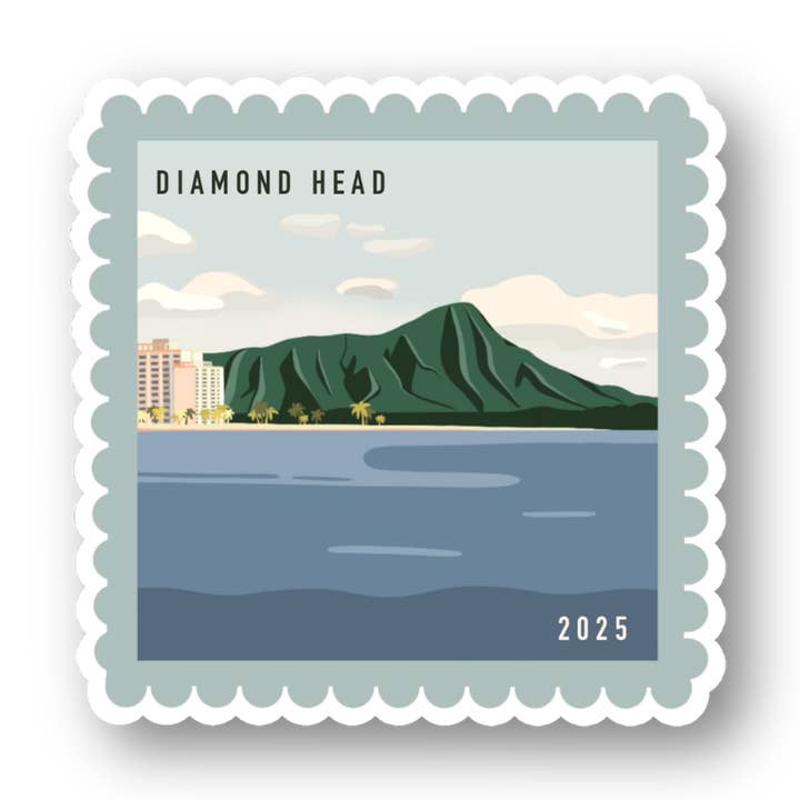 Diamond Head Postage Stamp Sticker for wholesale by Hananea Hawaii