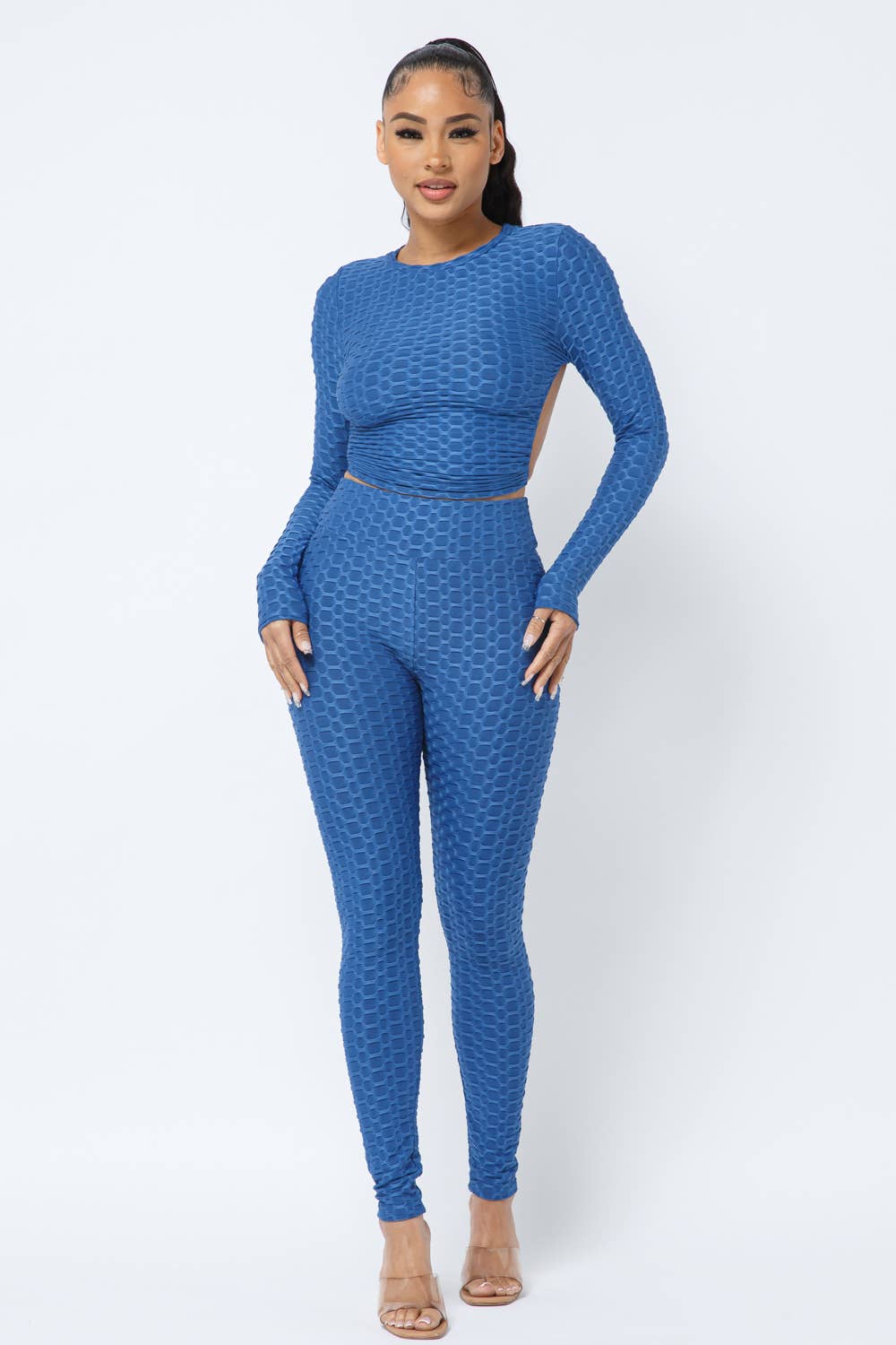 Julia by LoveJ - Wholesale Top & Pant Set (NOT Loungewear) - Women's - Honeycomb Open Back Tie Top and Leggings Set14